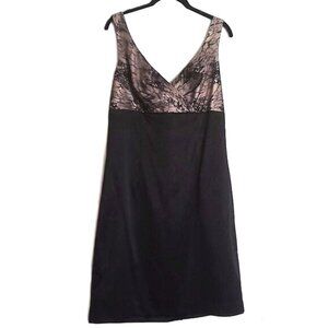 Allen B by Allen Schwartz Dress Faux Wrap Lace Empire Waist Black Satin EUC 12